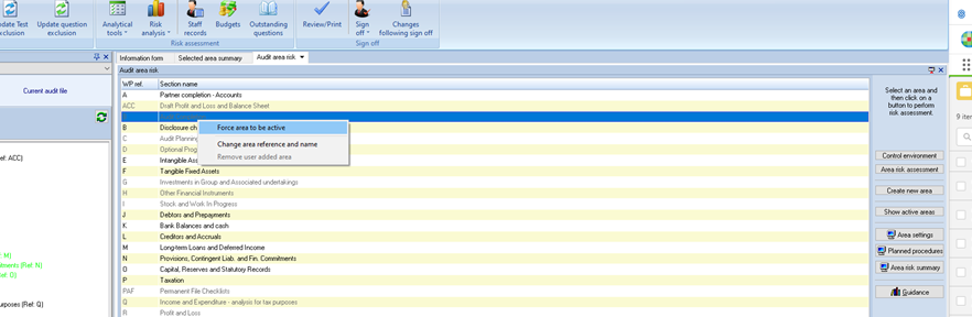 CCH Audit Automation SQL: Can I force a Financial statement area to ...