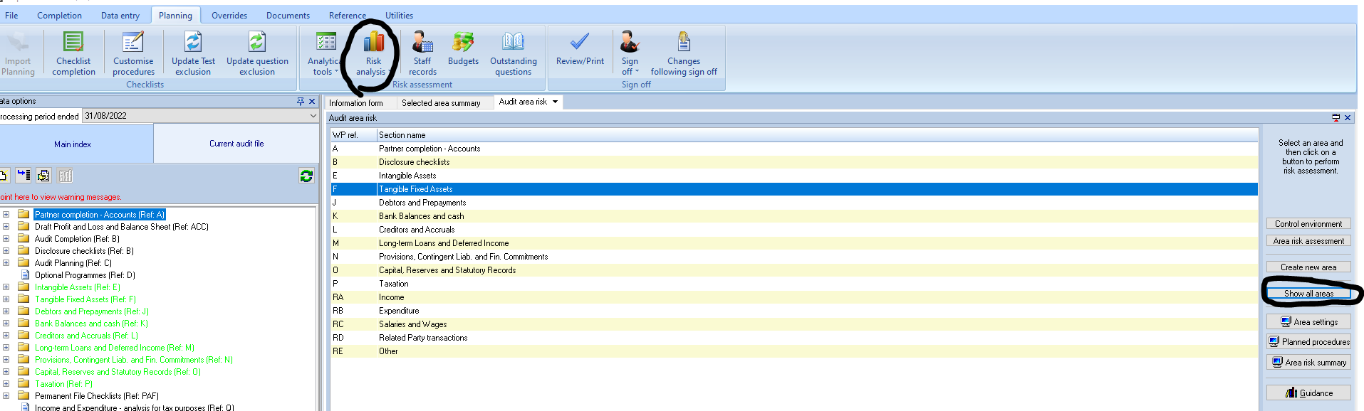 CCH Audit Automation SQL: Can I force a Financial statement area to ...