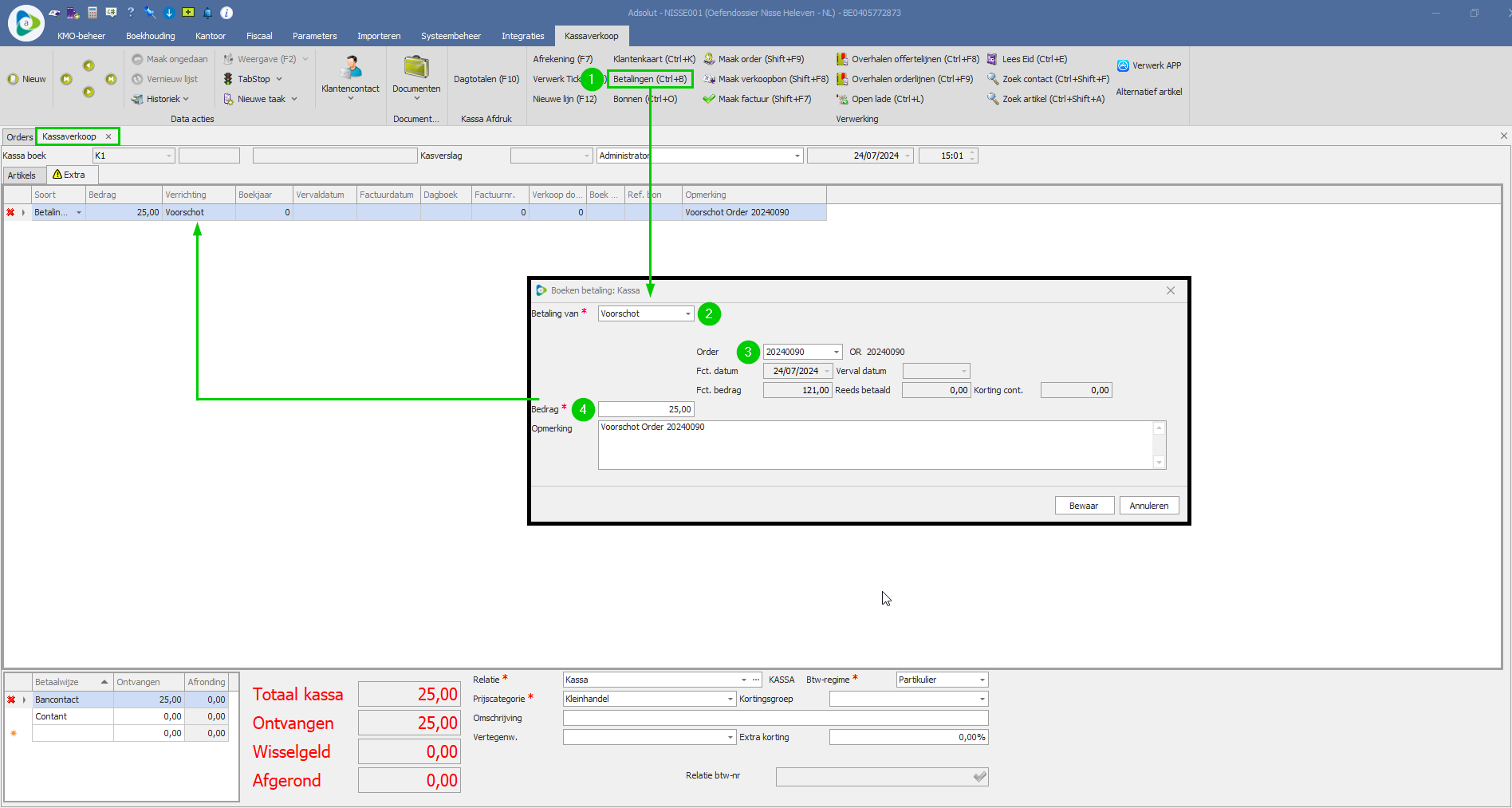 Voorschot/betaling voor order 1