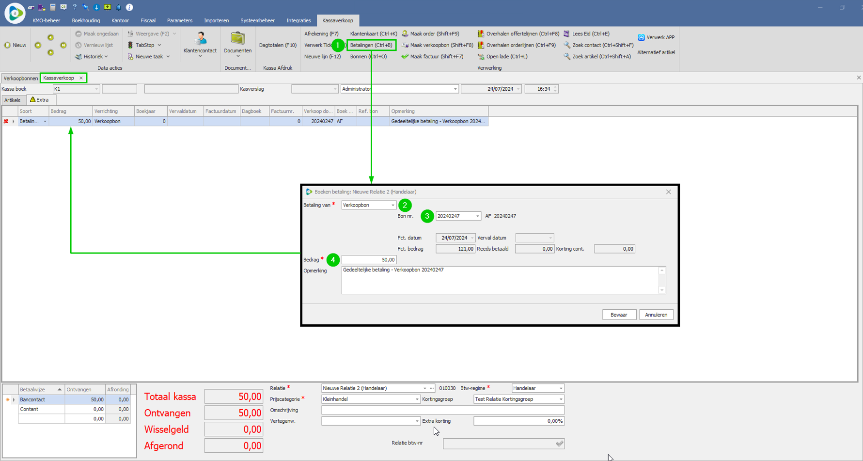 Betaling voor verkoopbonnen