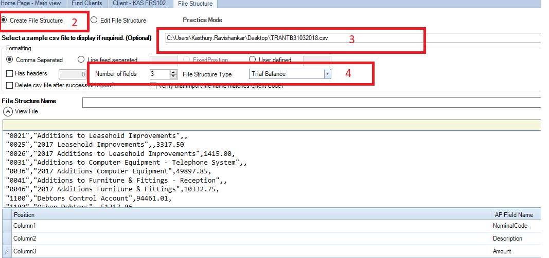 CCH Accounts Production : Trial Balance import file structure