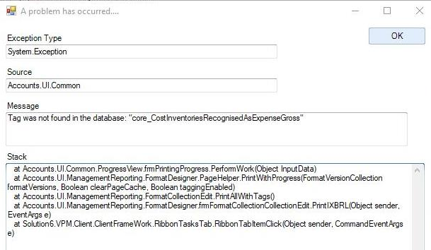 CCH iXBRL Review & Tag : Error message Tag was not found in the ...