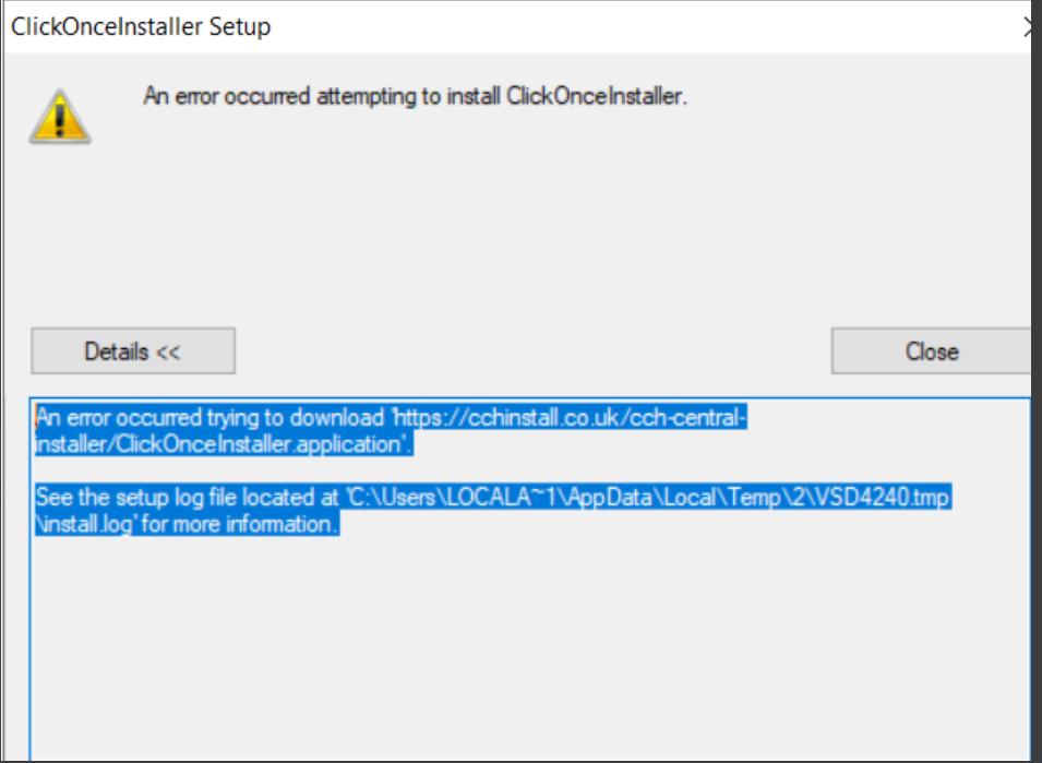 CCH Central Suite Installer : An error has occurred attempting to ...