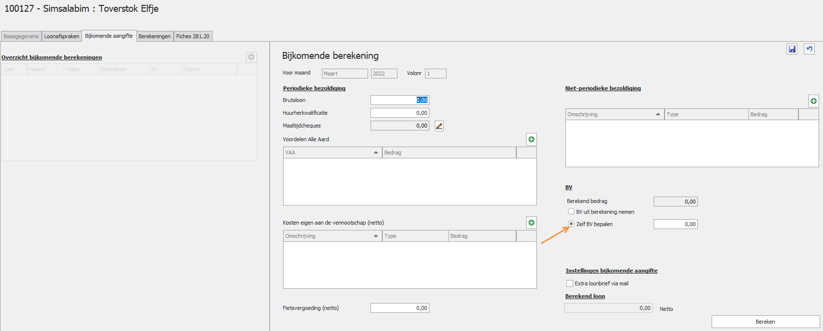 Detail bijkomende berekening